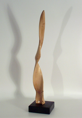 Original modern sculpture in wood, holly on beech base. 79 x 20 x 20 cms. 2004