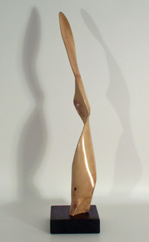 Original modern sculpture in wood, holly on beech base. 79 x 20 x 20 cms. 2004
